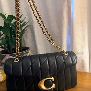 Coach Black Quilted Shoulder Tabby 
 Bag with Gold Chain and C Accent